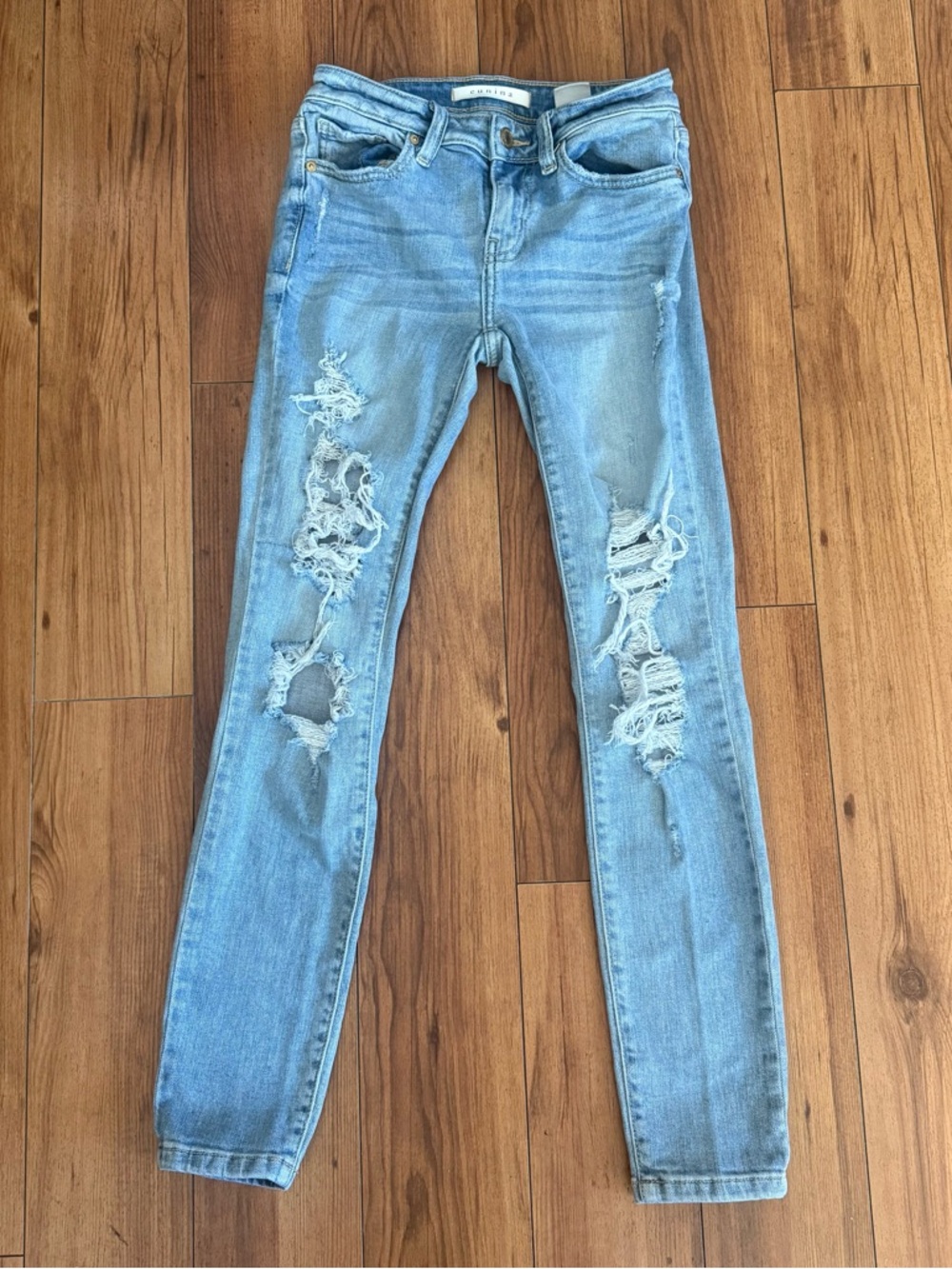 eunina Light Blue Distressed Straight Leg Jeans